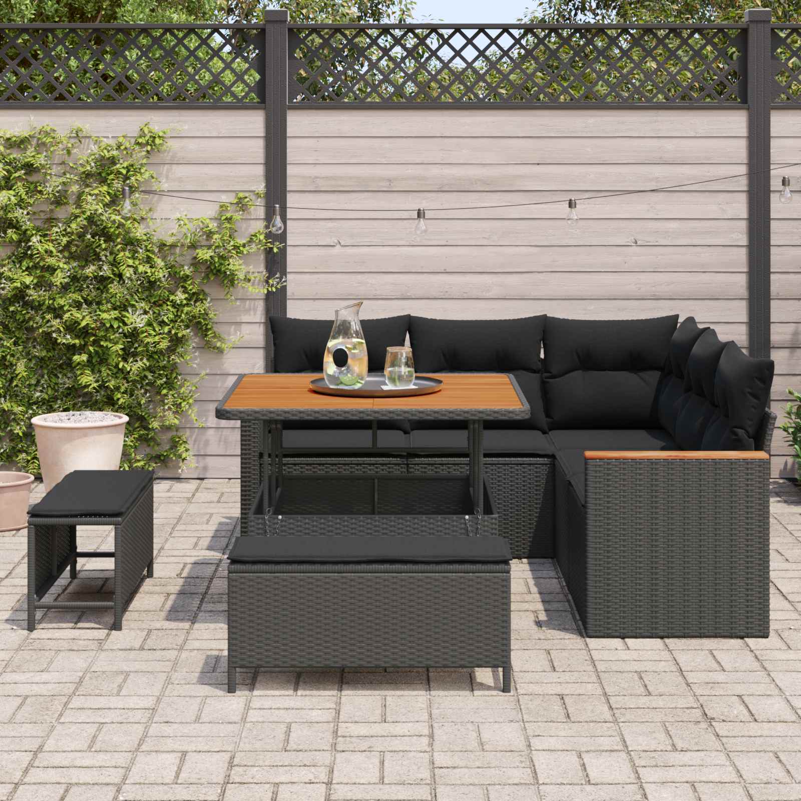 Havesofa Sæt 8 pcs Sort polyrattan