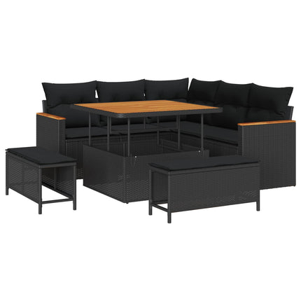 Havesofa Sæt 8 pcs Sort polyrattan