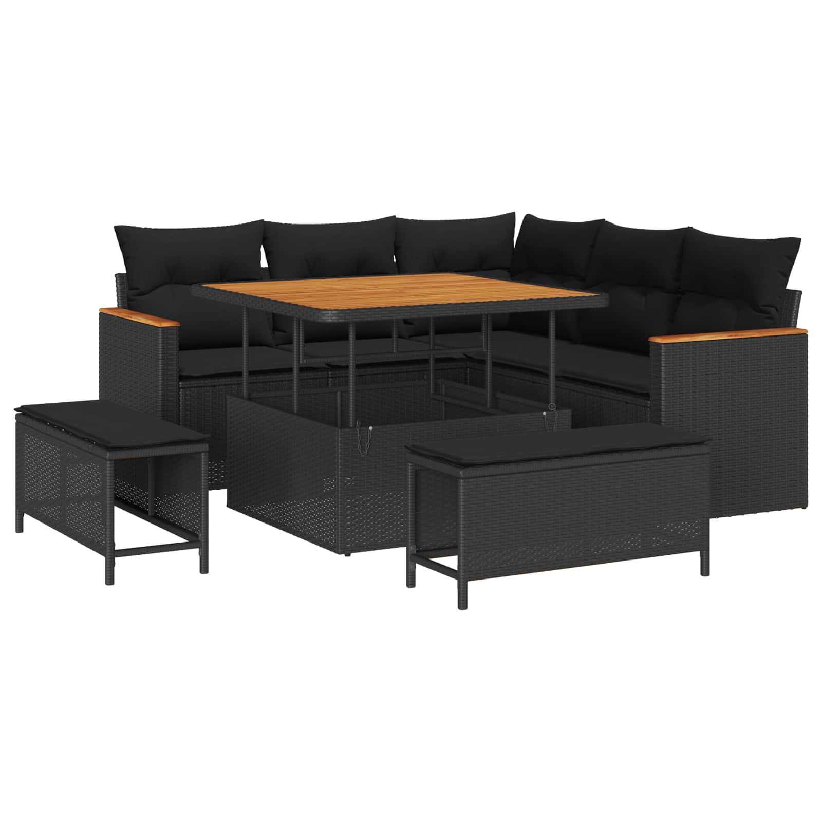 Havesofa Sæt 8 pcs Sort polyrattan