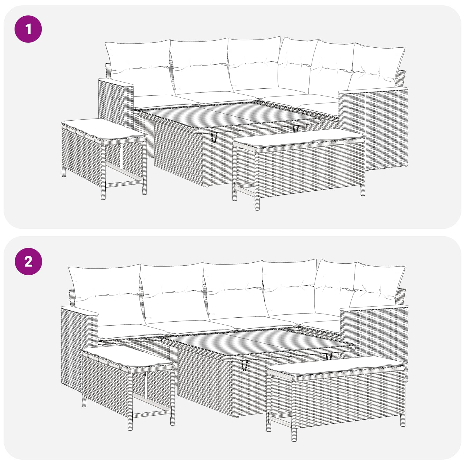 Havesofa Sæt 8 pcs Sort polyrattan