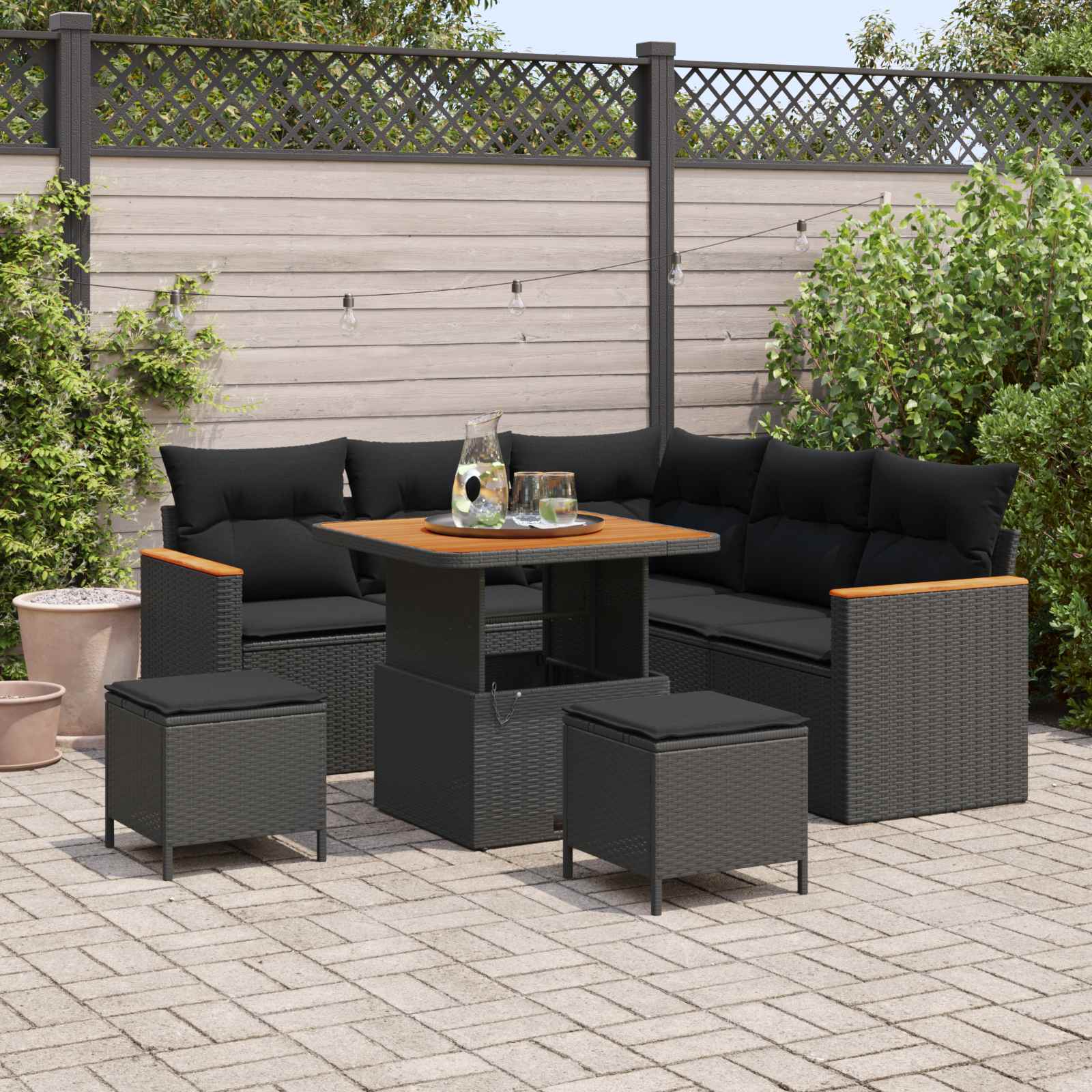 Havesofa Sæt 8 pcs Sort polyrattan