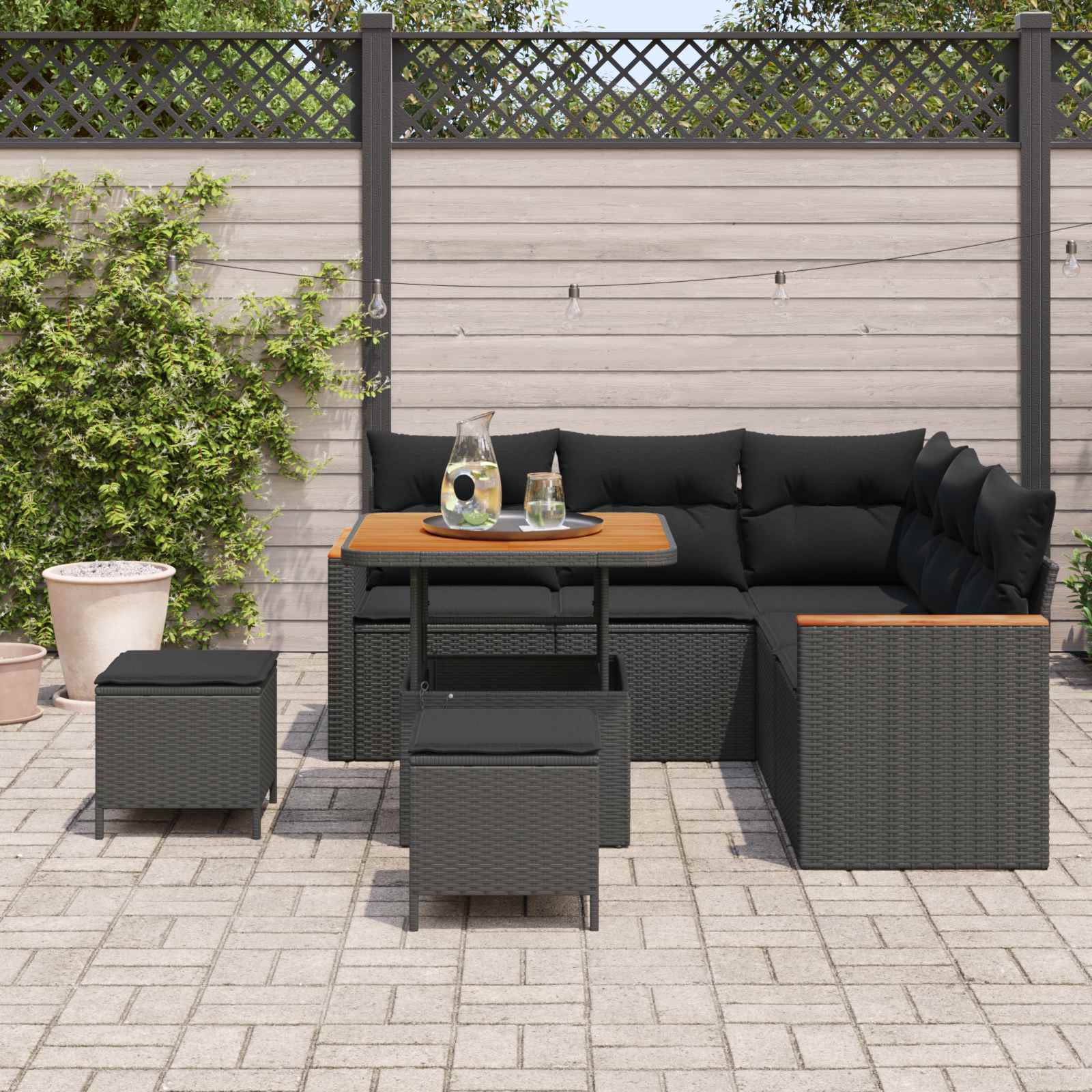 Havesofa Sæt 8 pcs Sort polyrattan