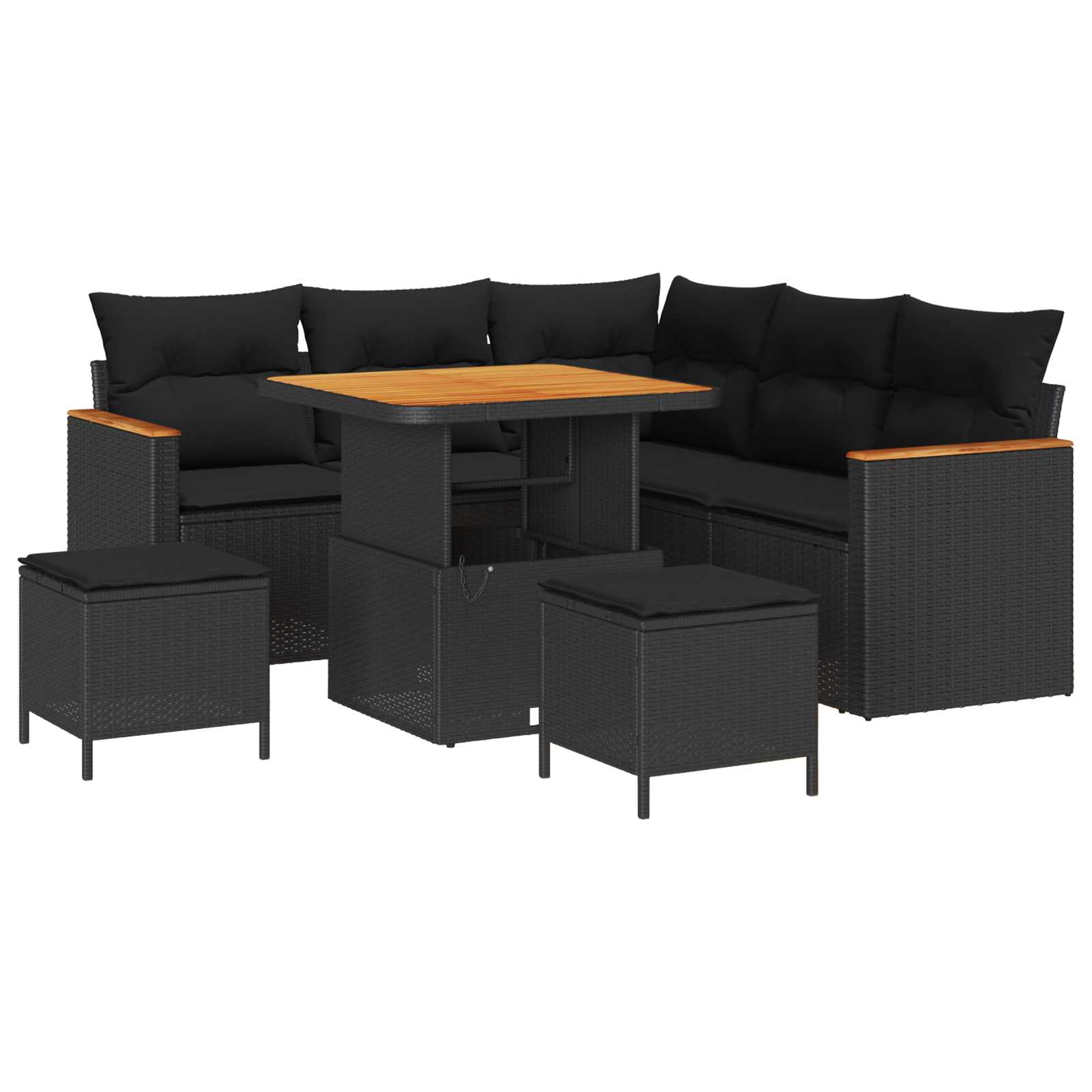 Havesofa Sæt 8 pcs Sort polyrattan