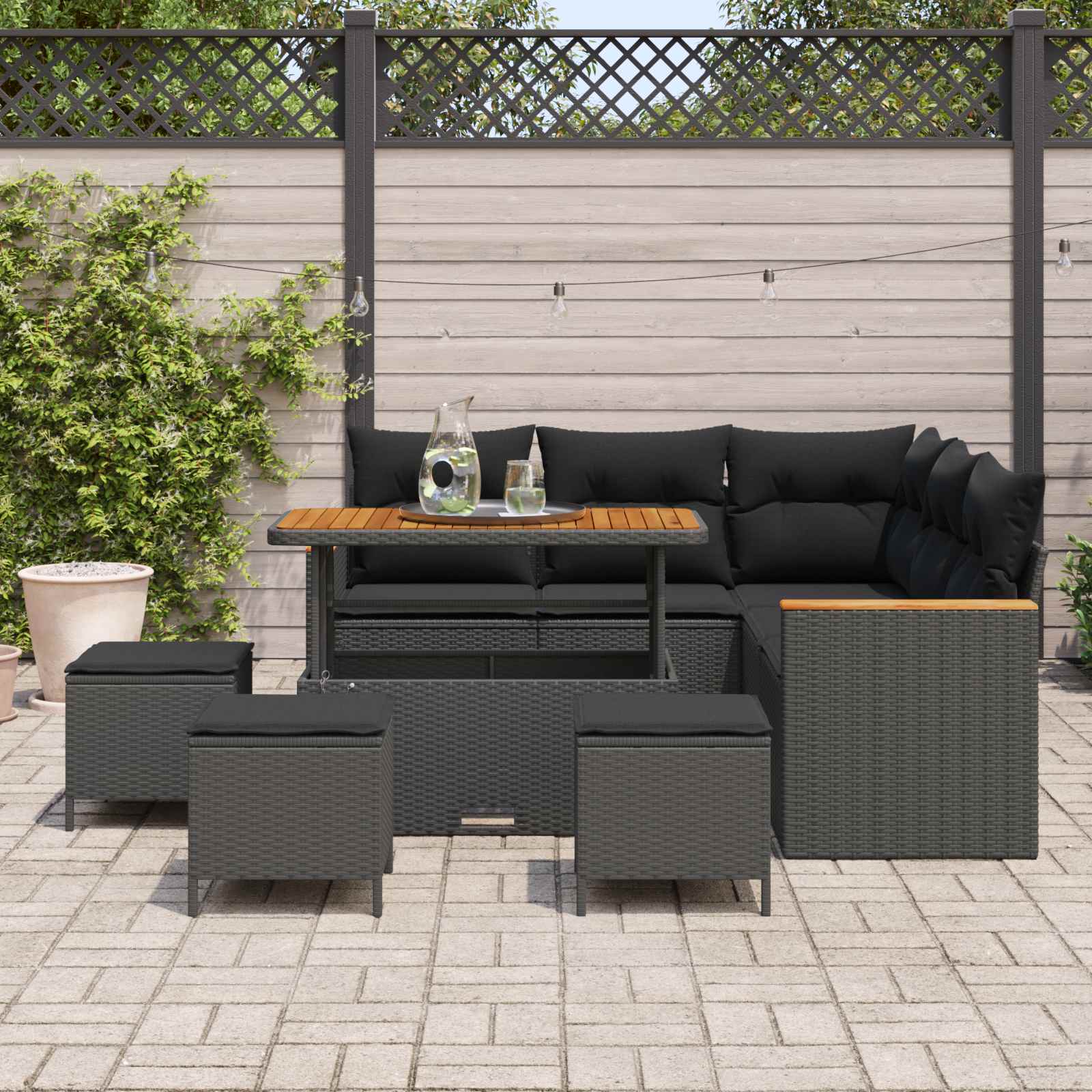 Havesofa Sæt 9 pcs Sort polyrattan