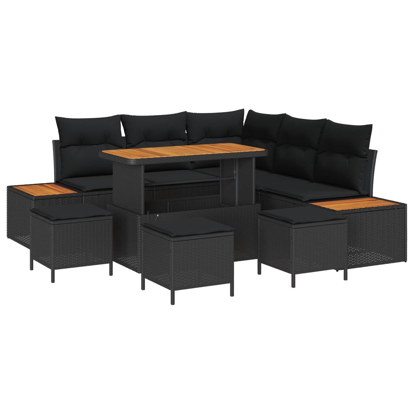 Havesofa Sæt 9 pcs Sort polyrattan