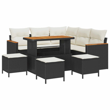 Havesofa Sæt 9 stk. Sort polyrattan