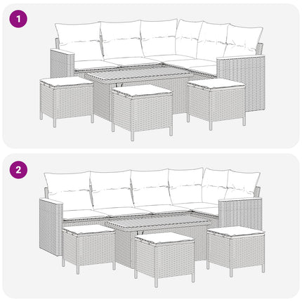 Havesofa Sæt 9 stk. Sort polyrattan