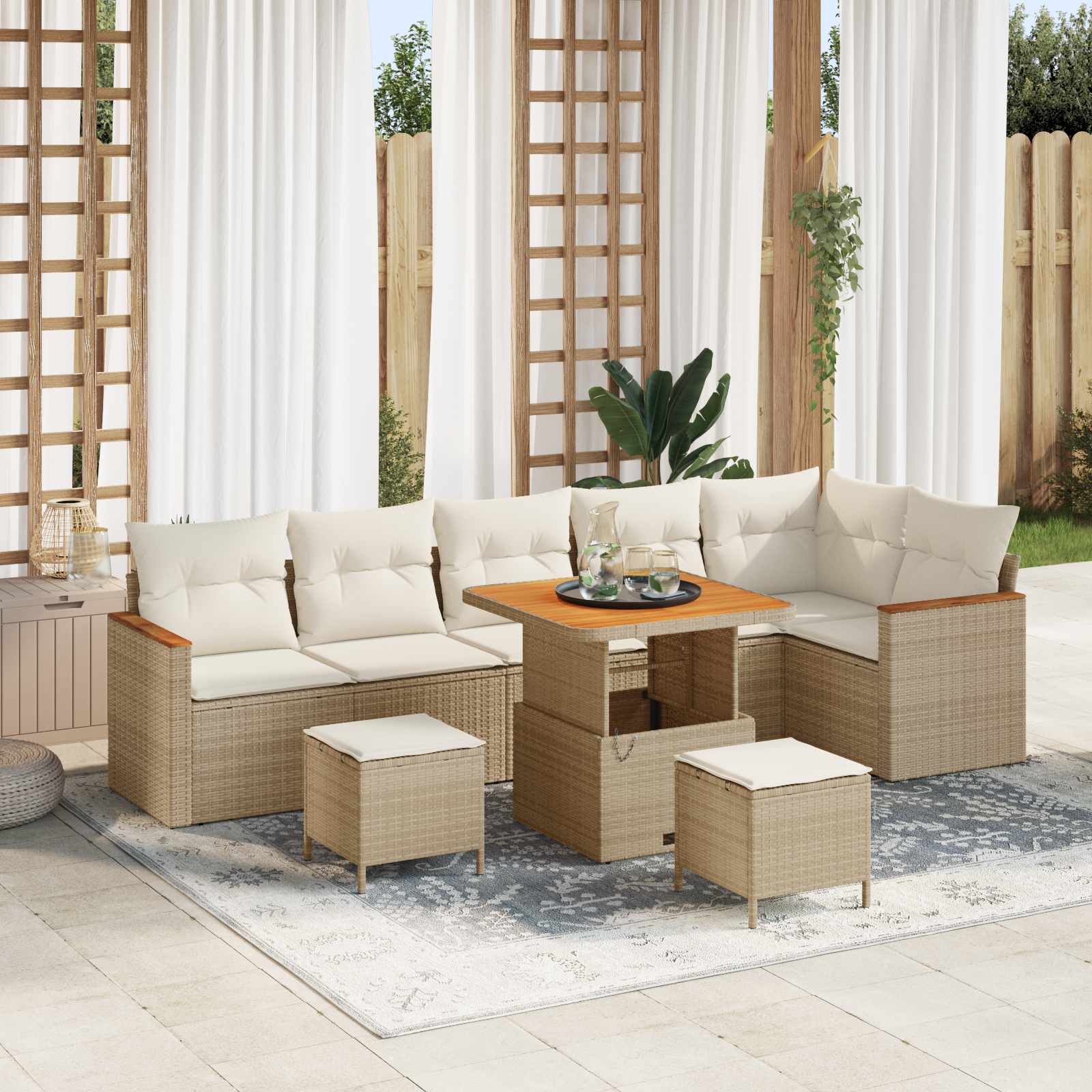 Havesofa Sæt 9 pcs Beige polyrattan