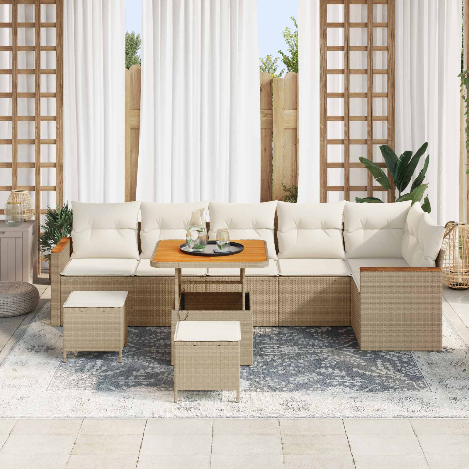 Havesofa Sæt 9 pcs Beige polyrattan