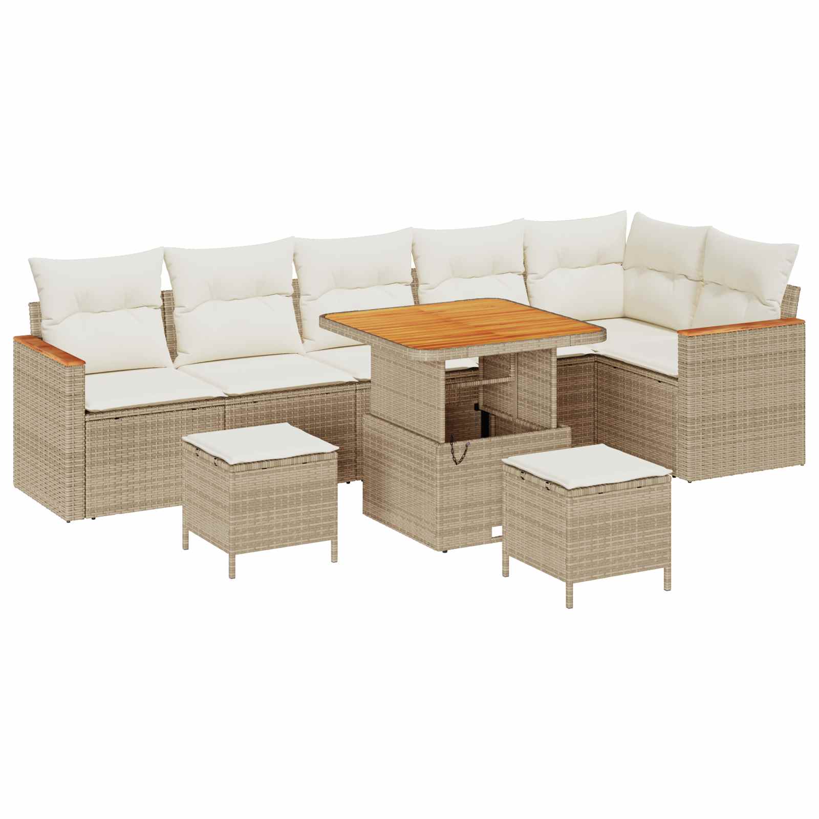 Havesofa Sæt 9 pcs Beige polyrattan