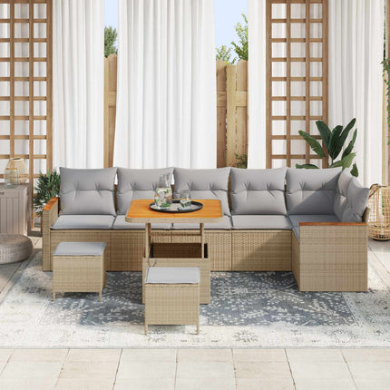 Havesofa Sæt 9 pcs Beige polyrattan