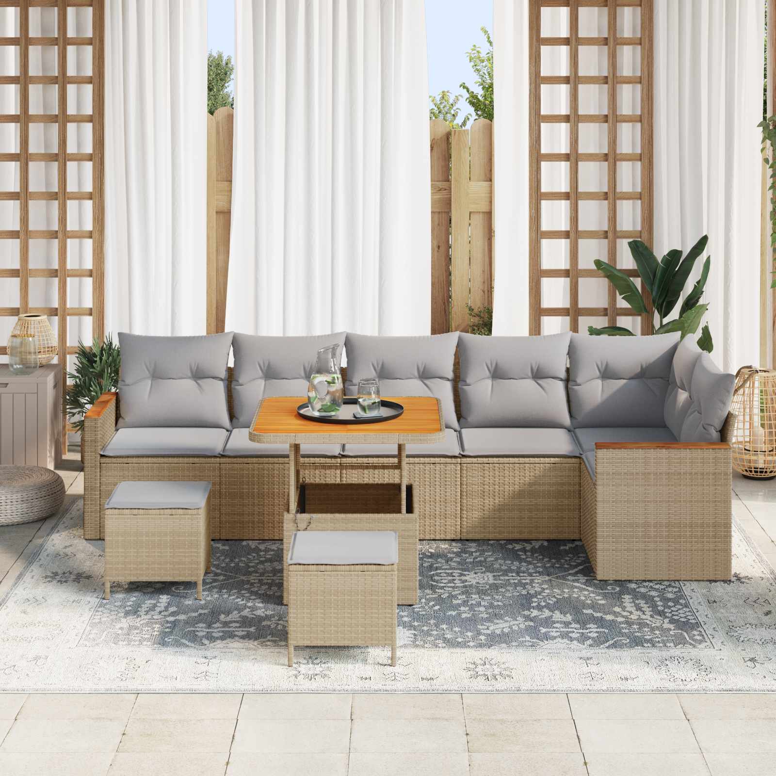 Havesofa Sæt 9 pcs Beige polyrattan