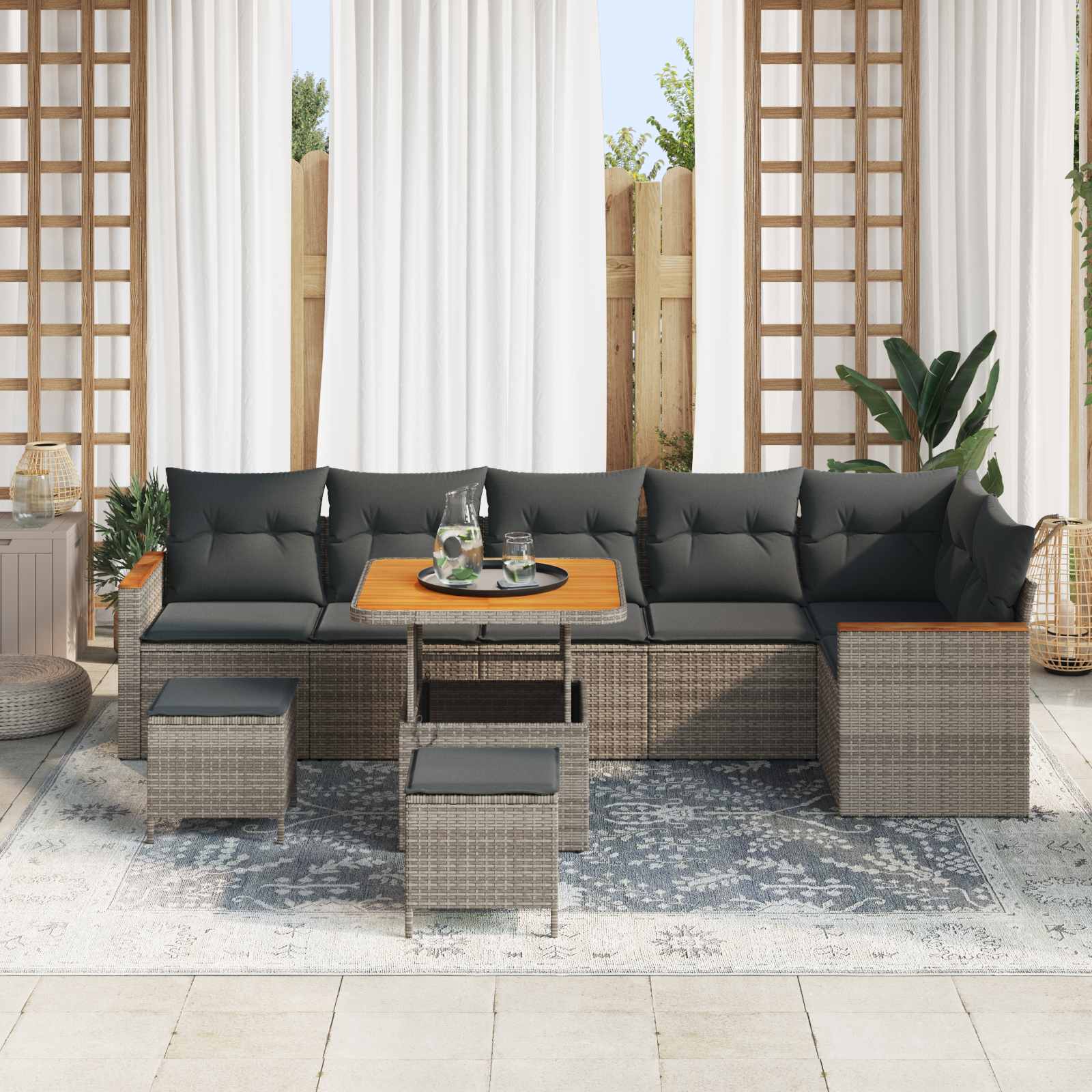 Havesofa Sæt 9 pcs Grå polyrattan
