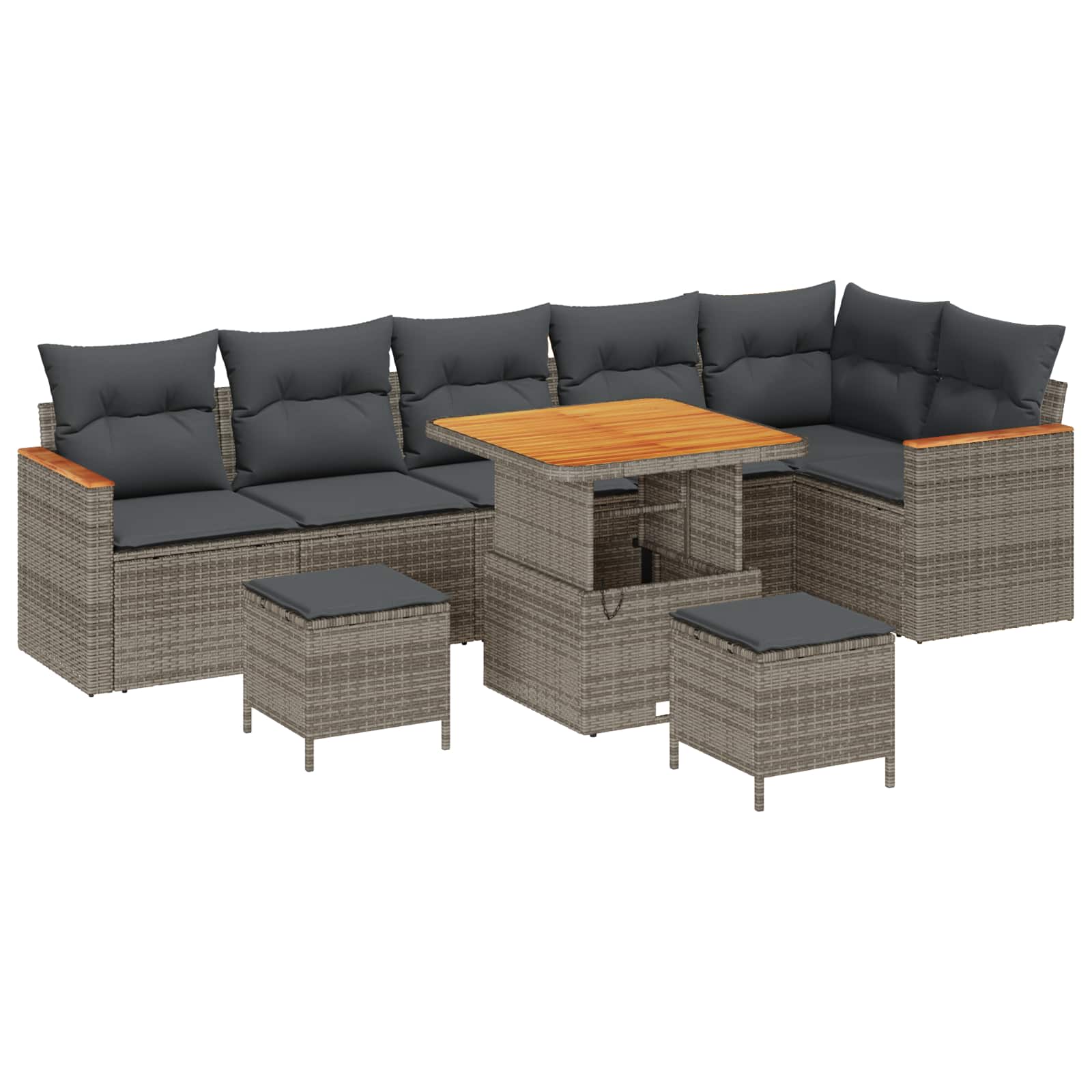 Havesofa Sæt 9 pcs Grå polyrattan