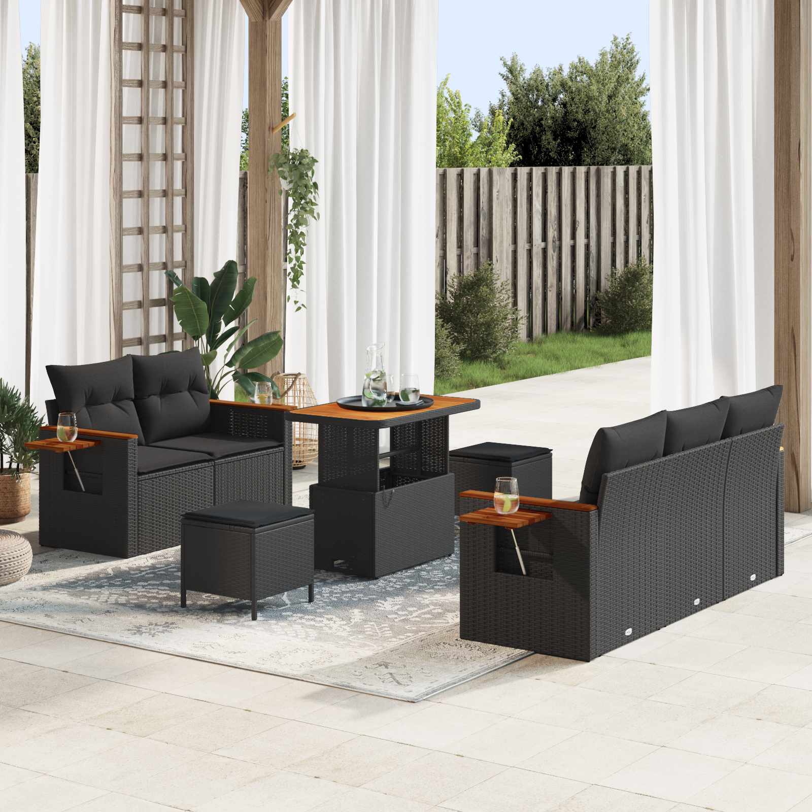Havesofa Sæt 8 pcs Sort polyrattan