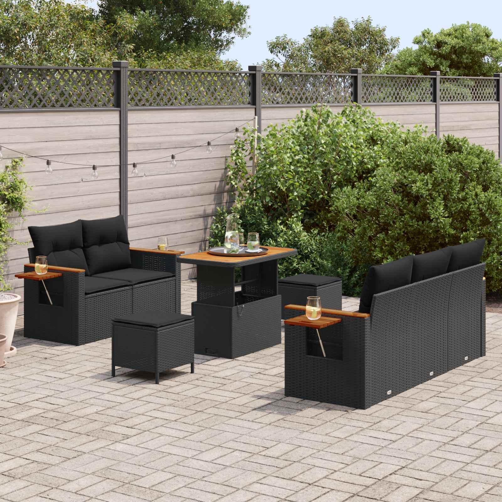 Havesofa Sæt 8 pcs Sort polyrattan