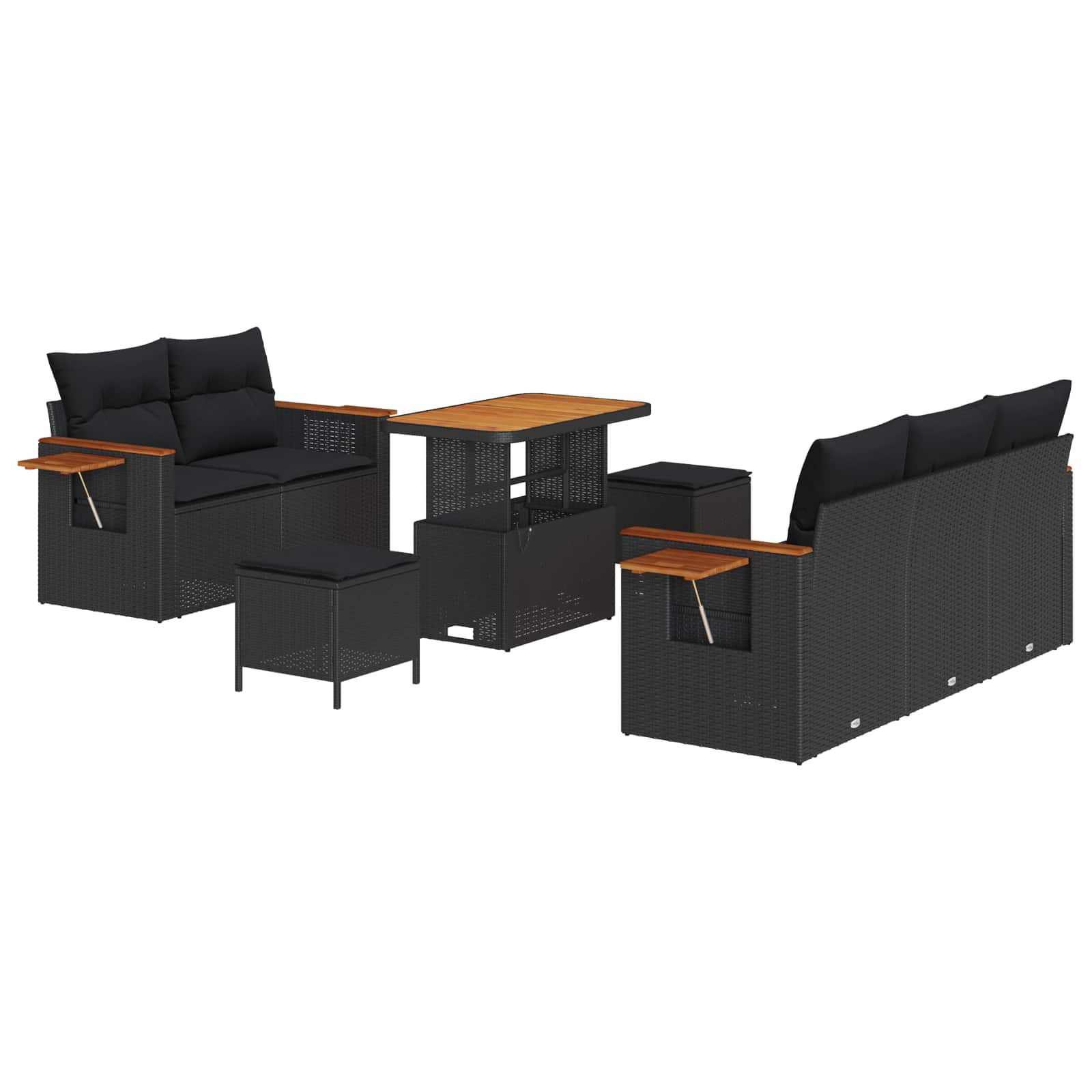 Havesofa Sæt 8 pcs Sort polyrattan