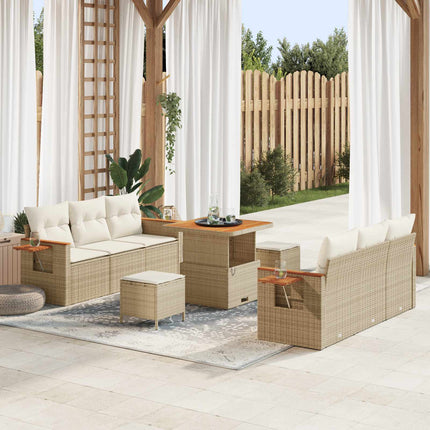 Havesofa Sæt 9 pcs Beige polyrattan