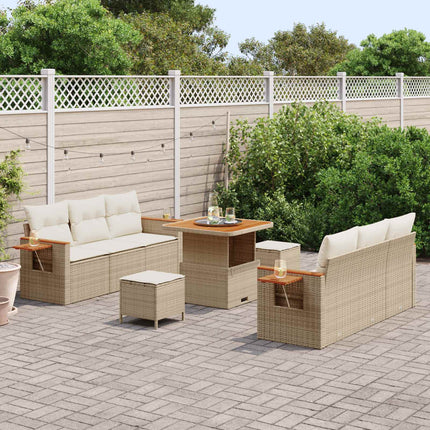 Havesofa Sæt 9 pcs Beige polyrattan