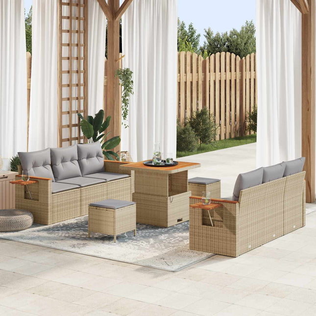 Havesofa Sæt 9 pcs Beige polyrattan