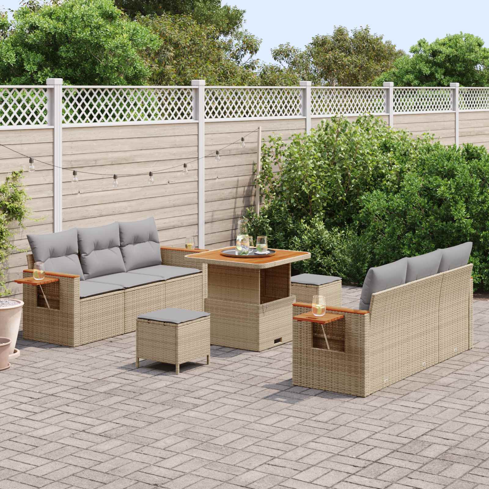 Havesofa Sæt 9 pcs Beige polyrattan