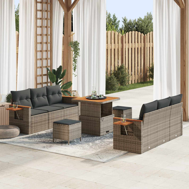 Havesofa Sæt 9 pcs Grå polyrattan