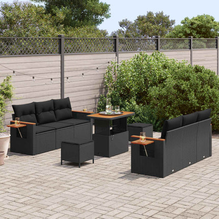 Havesofa Sæt 9 pcs Sort polyrattan