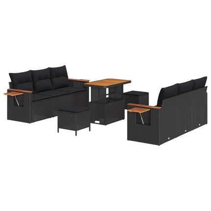 Havesofa Sæt 9 pcs Sort polyrattan