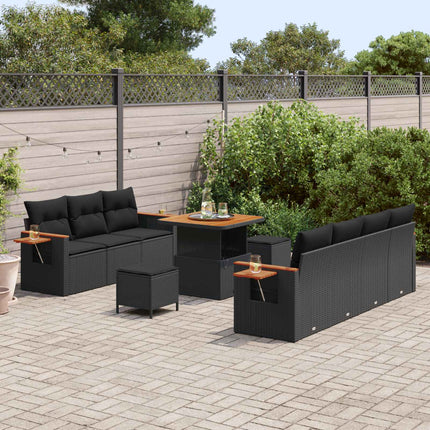 Havesofa Sæt 10 pcs Sort polyrattan