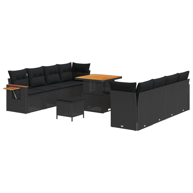 Havesofa Sæt 11 pcs Sort polyrattan