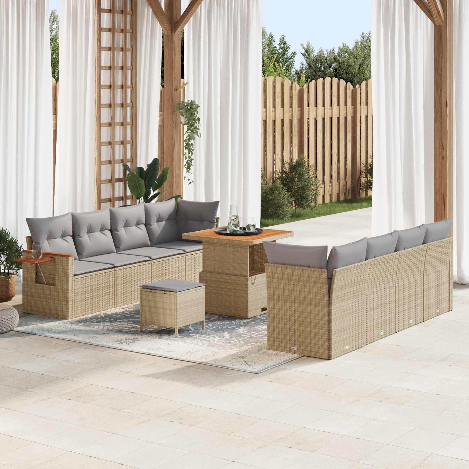Havesofa Sæt 11 pcs Beige polyrattan