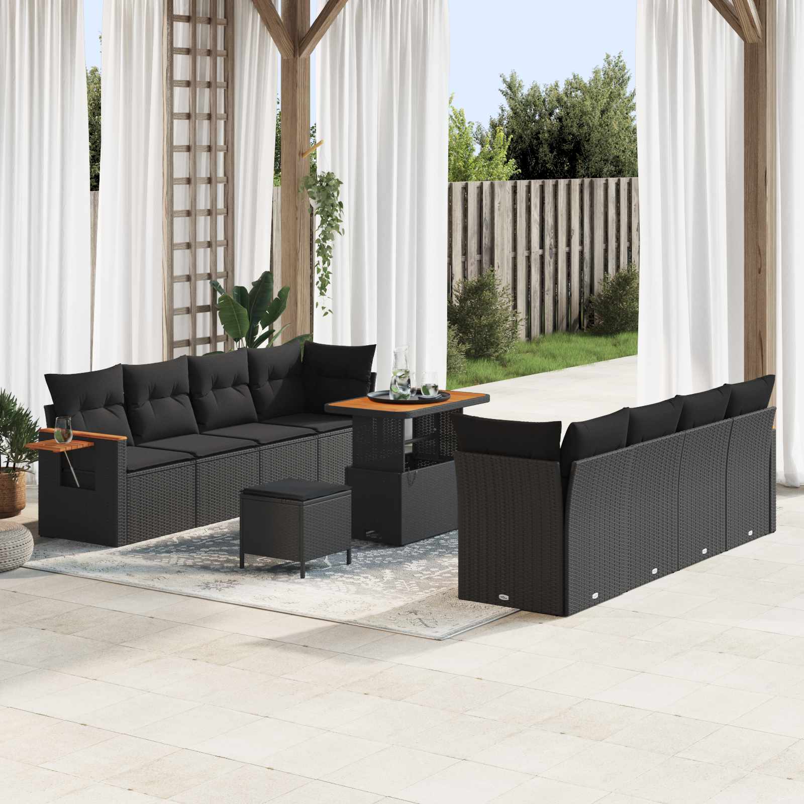 Havesofa Sæt 11 pcs Sort polyrattan