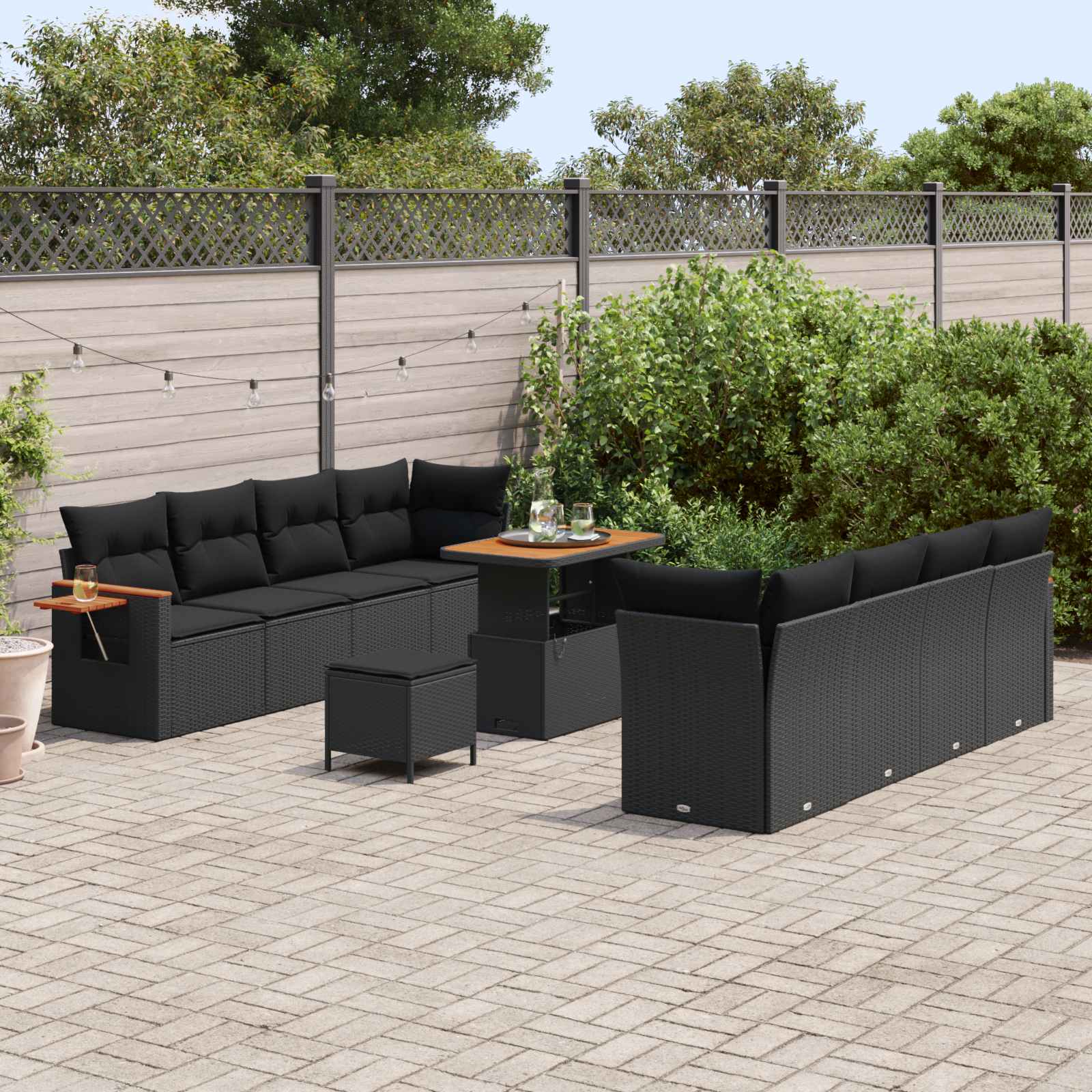 Havesofa Sæt 11 pcs Sort polyrattan