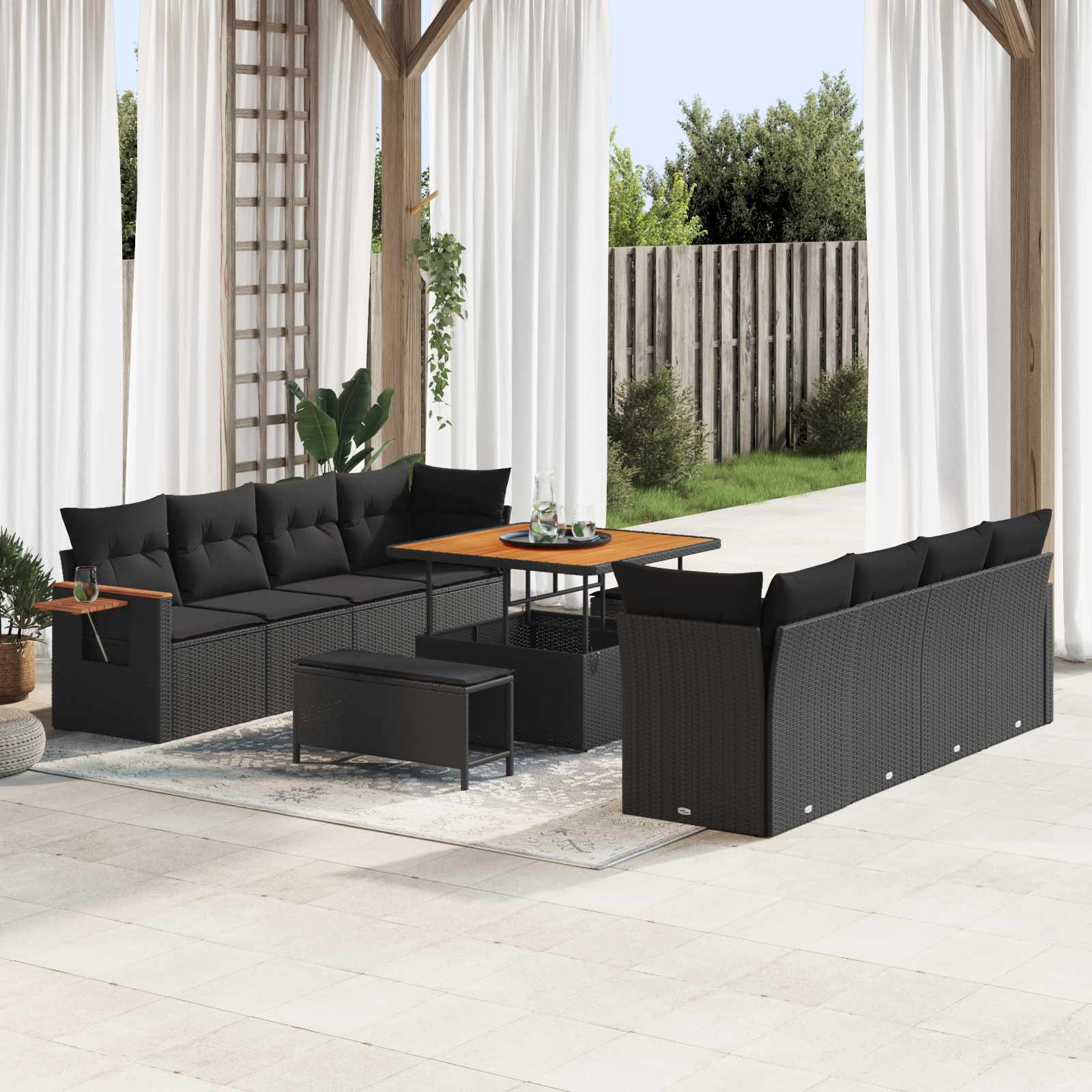 Havesofa Sæt 11 pcs Sort polyrattan