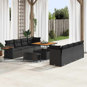 Havesofa Sæt 11 pcs Sort polyrattan