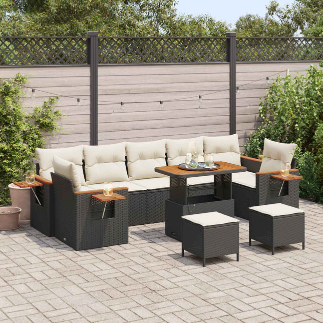 Havesofa Sæt 10 stk. Sort polyrattan