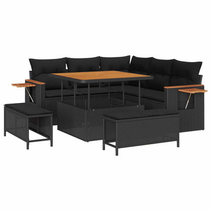Havesofa Sæt 8 pcs Sort polyrattan