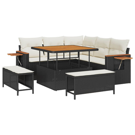 Havesofa Sæt 8 stk. Sort polyrattan