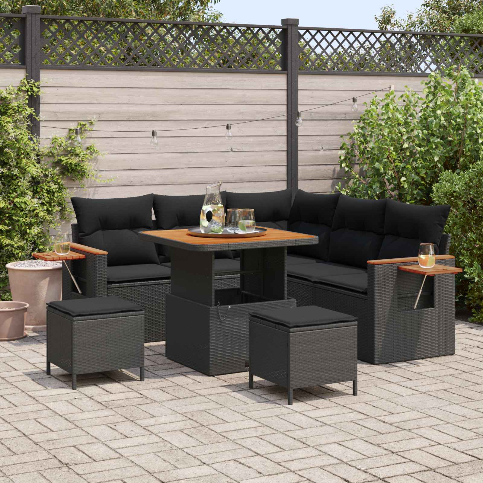 Havesofa Sæt 8 pcs Sort polyrattan