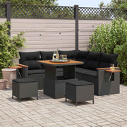 Havesofa Sæt 8 pcs Sort polyrattan