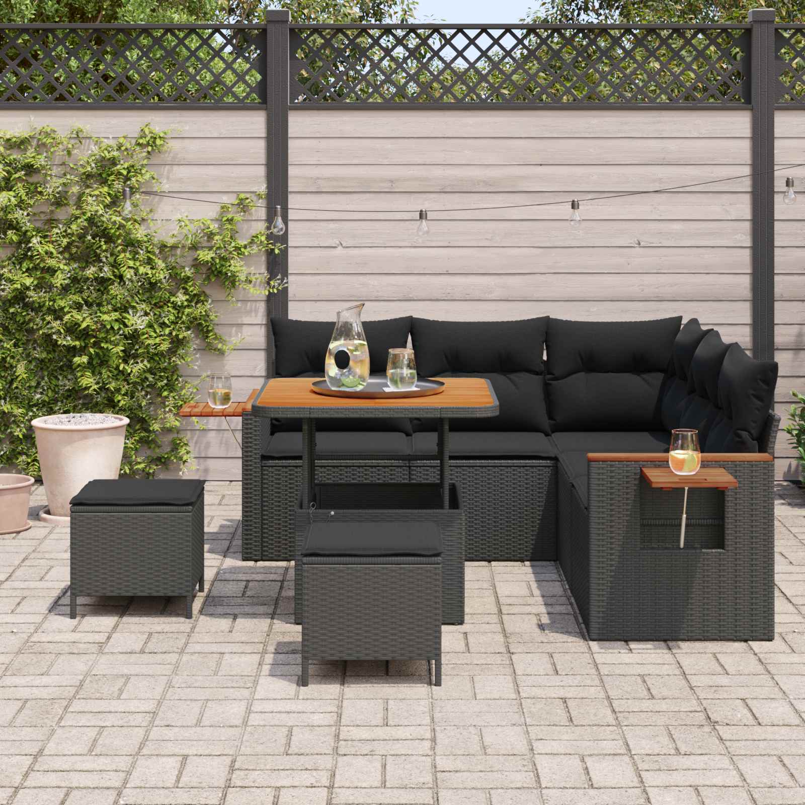 Havesofa Sæt 8 pcs Sort polyrattan
