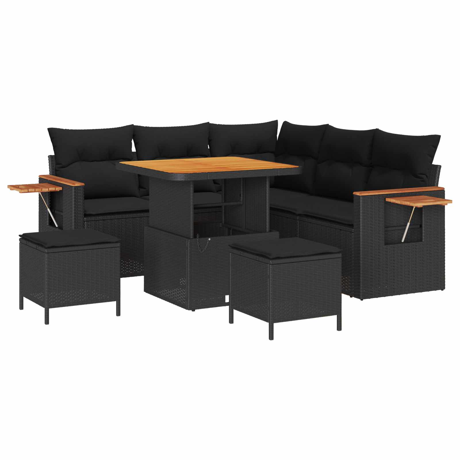 Havesofa Sæt 8 pcs Sort polyrattan