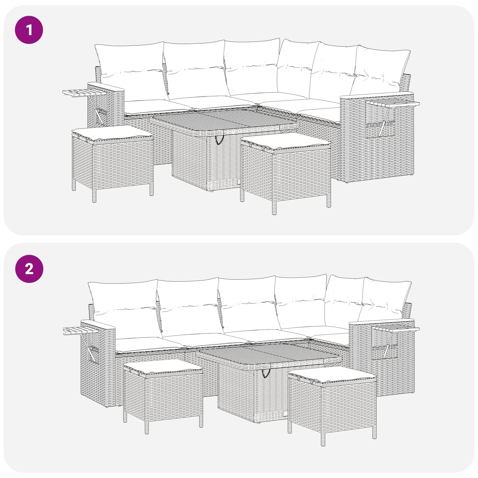 Havesofa Sæt 8 pcs Sort polyrattan