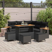 Havesofa Sæt 9 pcs Sort polyrattan