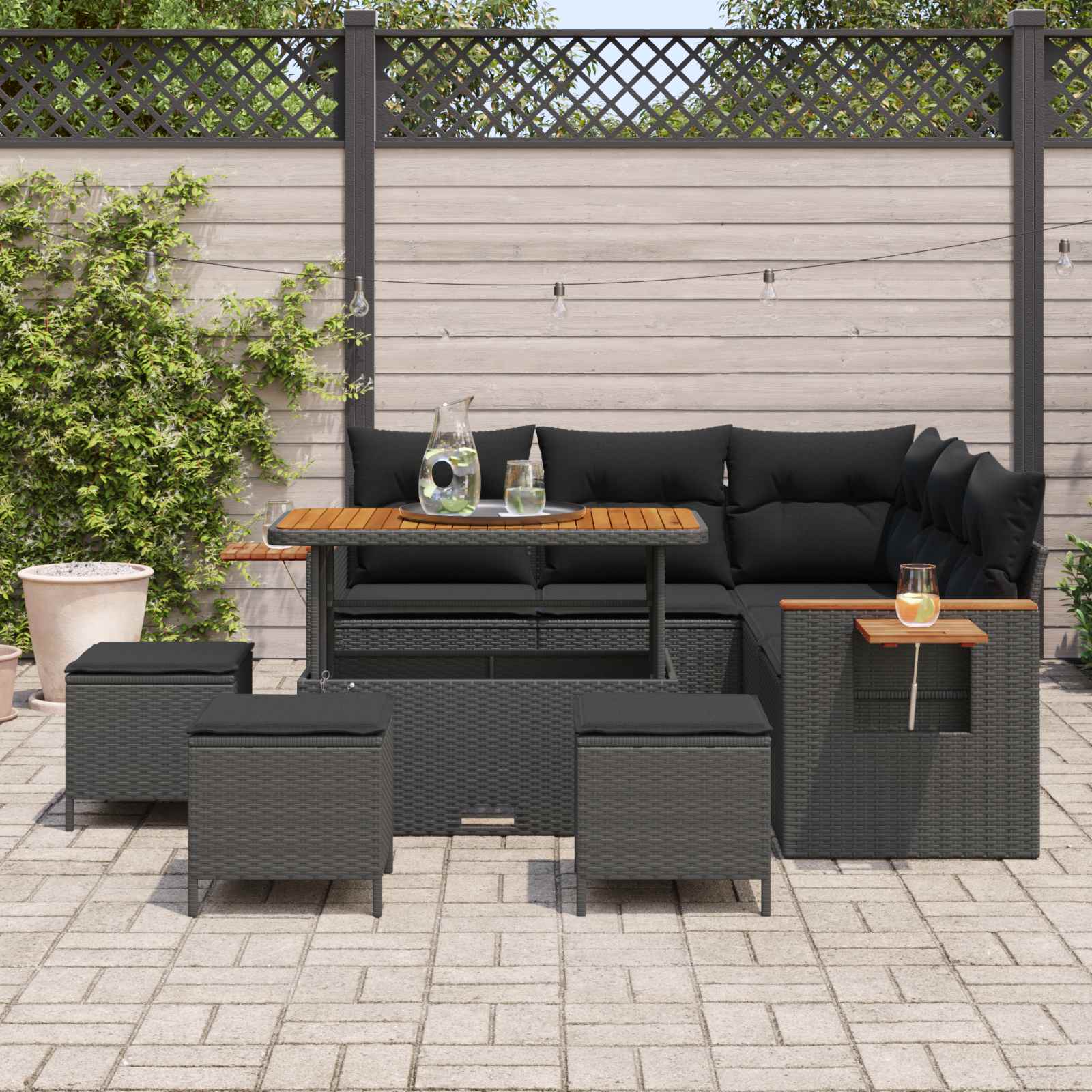 Havesofa Sæt 9 pcs Sort polyrattan