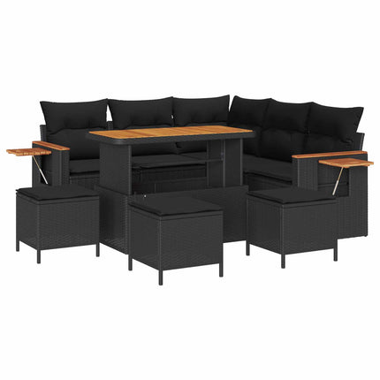 Havesofa Sæt 9 pcs Sort polyrattan