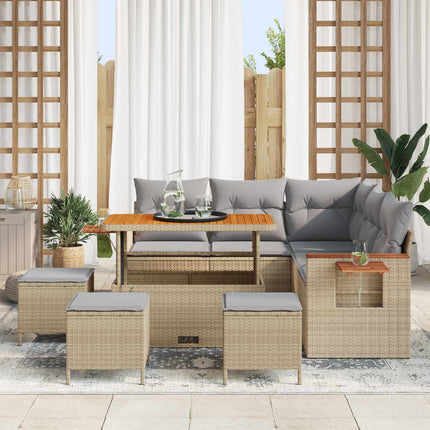 Havesofa Sæt 9 pcs Beige polyrattan