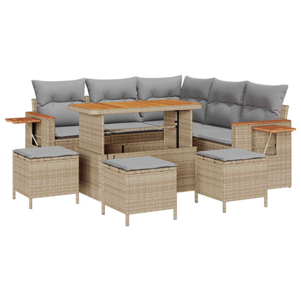 Havesofa Sæt 9 pcs Beige polyrattan