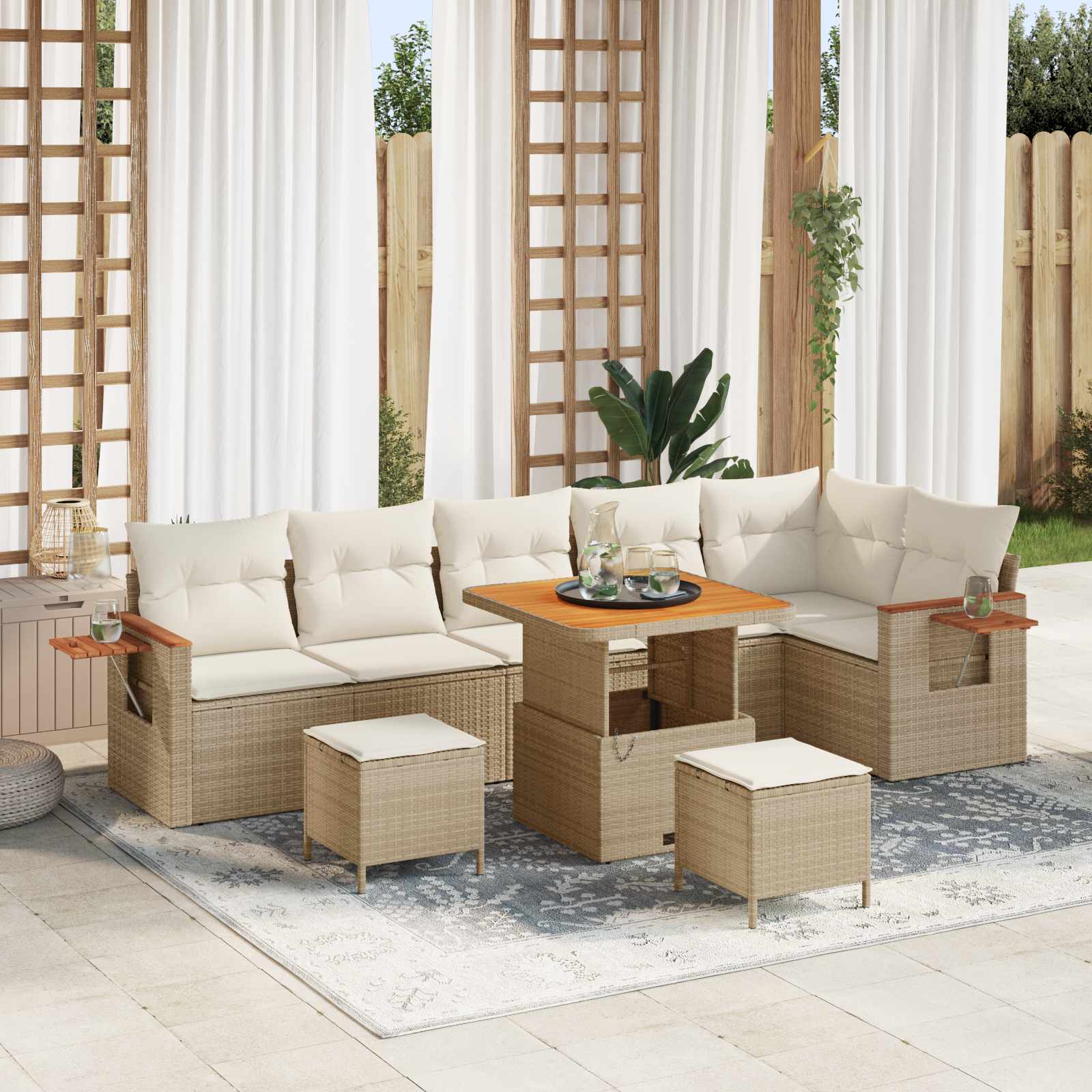 Havesofa Sæt 9 pcs Beige polyrattan