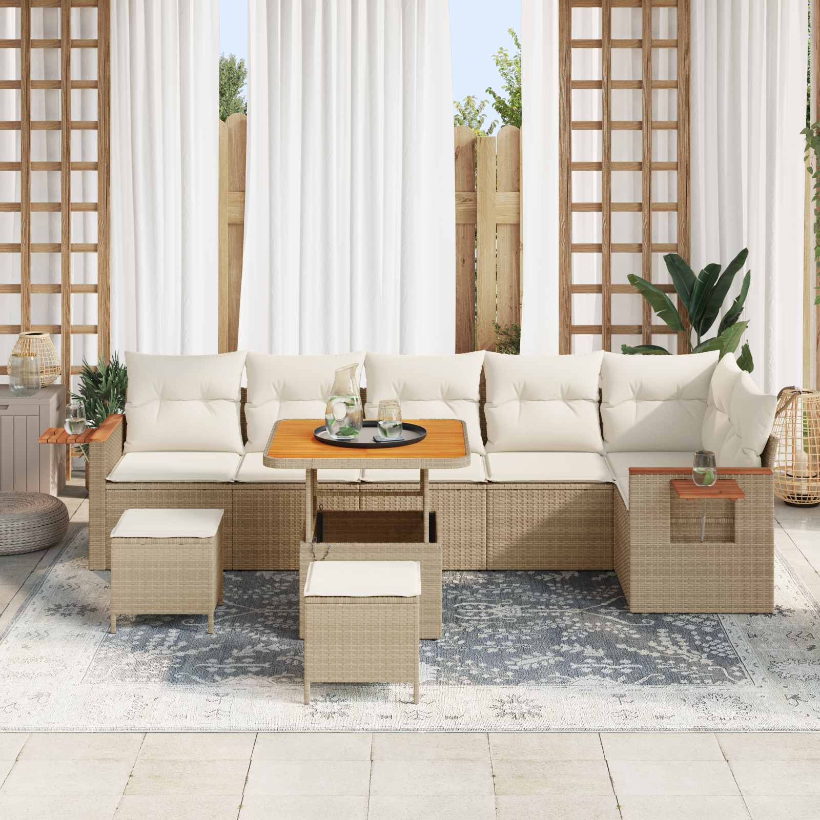 Havesofa Sæt 9 pcs Beige polyrattan